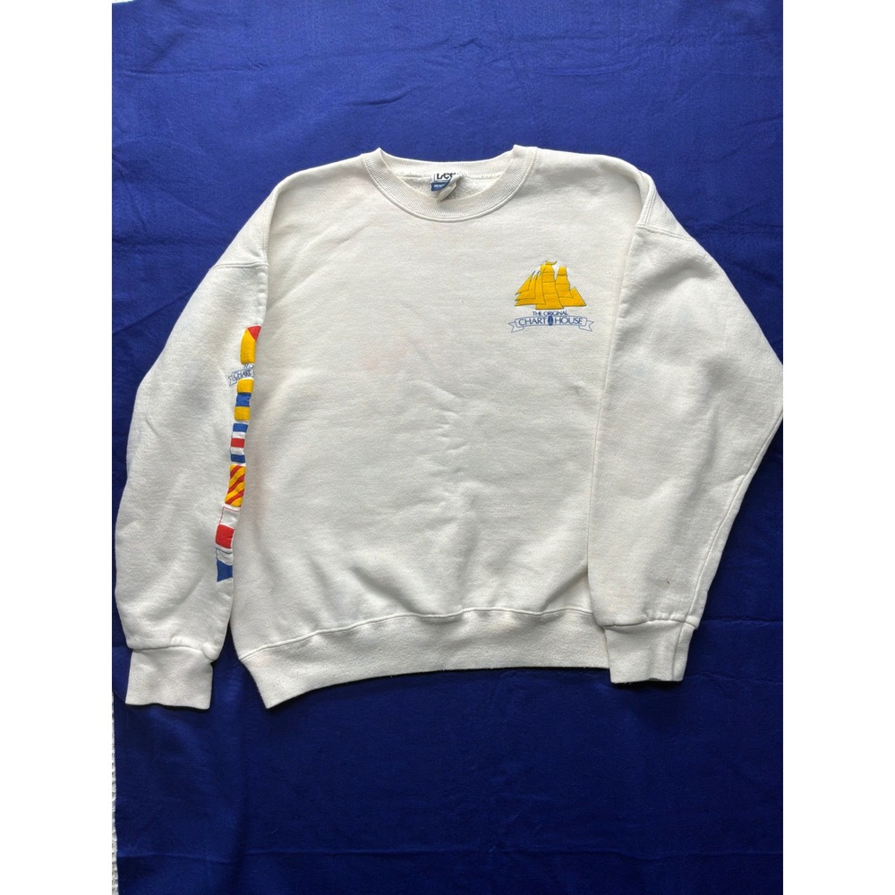 Lee Chart House Sweatshirt Mens XL White Vintage 90s Nautical Made in USA